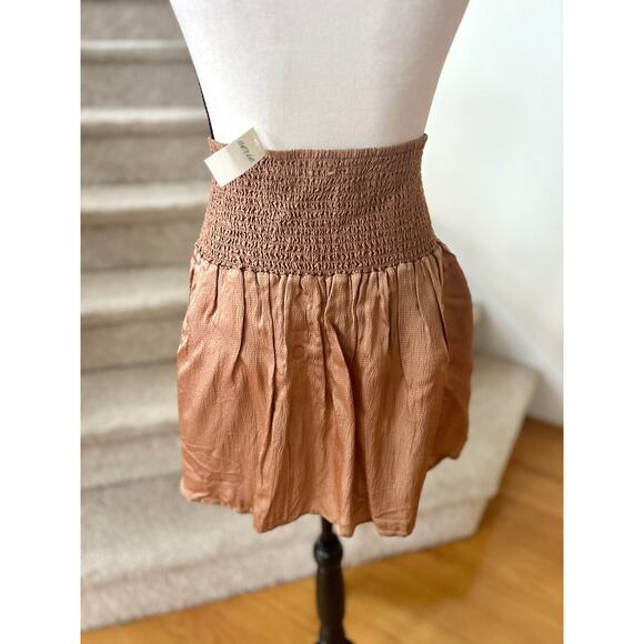 NWT Aerie Light Brown Satin Ruched Tie Mini Skirt Whimsygoth Y2K Coquette - Picture 3 of 7